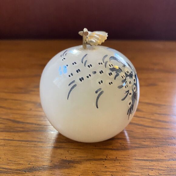 Vintage RB Genuine Alabaster Italy Handpainted Blue Floral Apple Paperweight - Picture 4 of 6